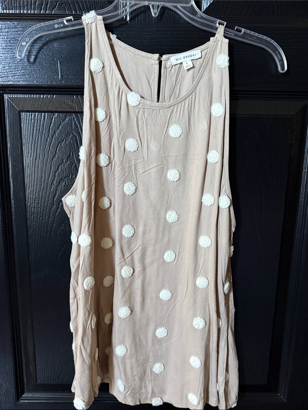 Blu Pepper Beige Tank Top with White Pom-Poms